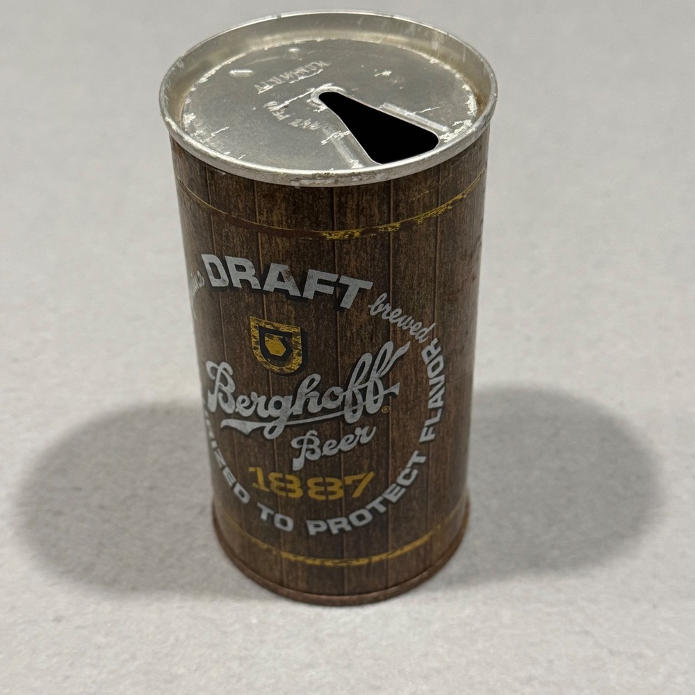 Berghoff Beer‎ Can 12oz Brown Wood Grain Vintage Pull Tab Flat Top